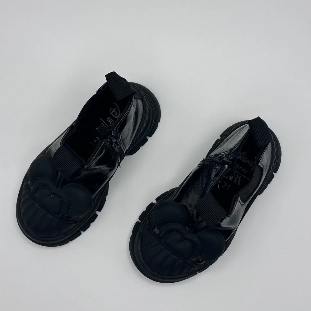 Zara Kids Disney Mickey Mouse Black Glossy Ankle Boots Chunky Lug Sole‎ 21